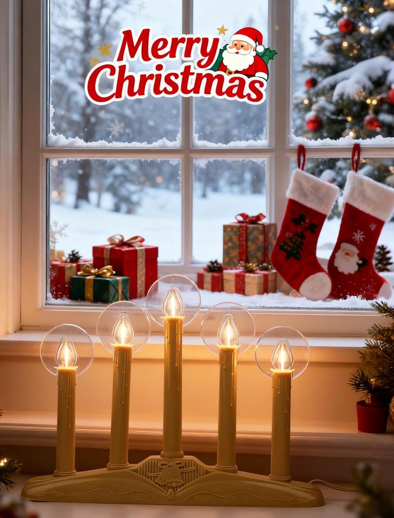Adirxon 5-Light Christmas Window Candle Lights, Electric Plug-in Candelabra Arch for Luminous Holiday Decorations - Traditional Indoor Windowsill Taper Candle Lamp, Flameless - Image 5